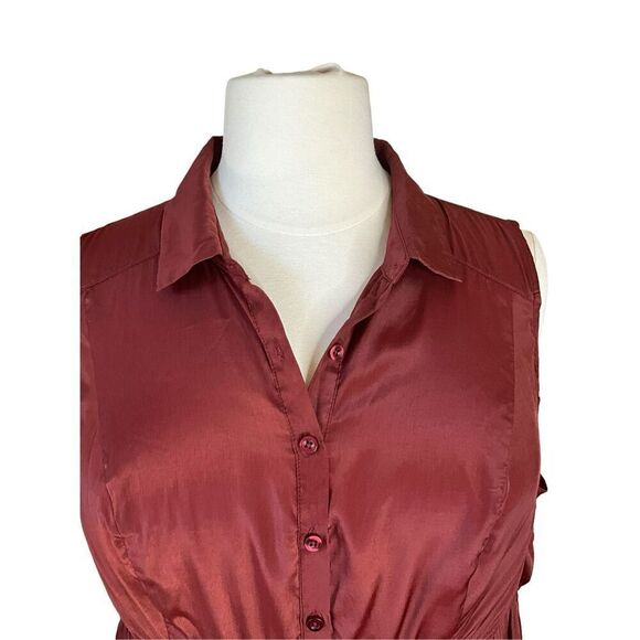 Torrid Womens 3X Button Front Blouse Copper Sleeveless Elastic Waist Collared - Picture 2 of 12